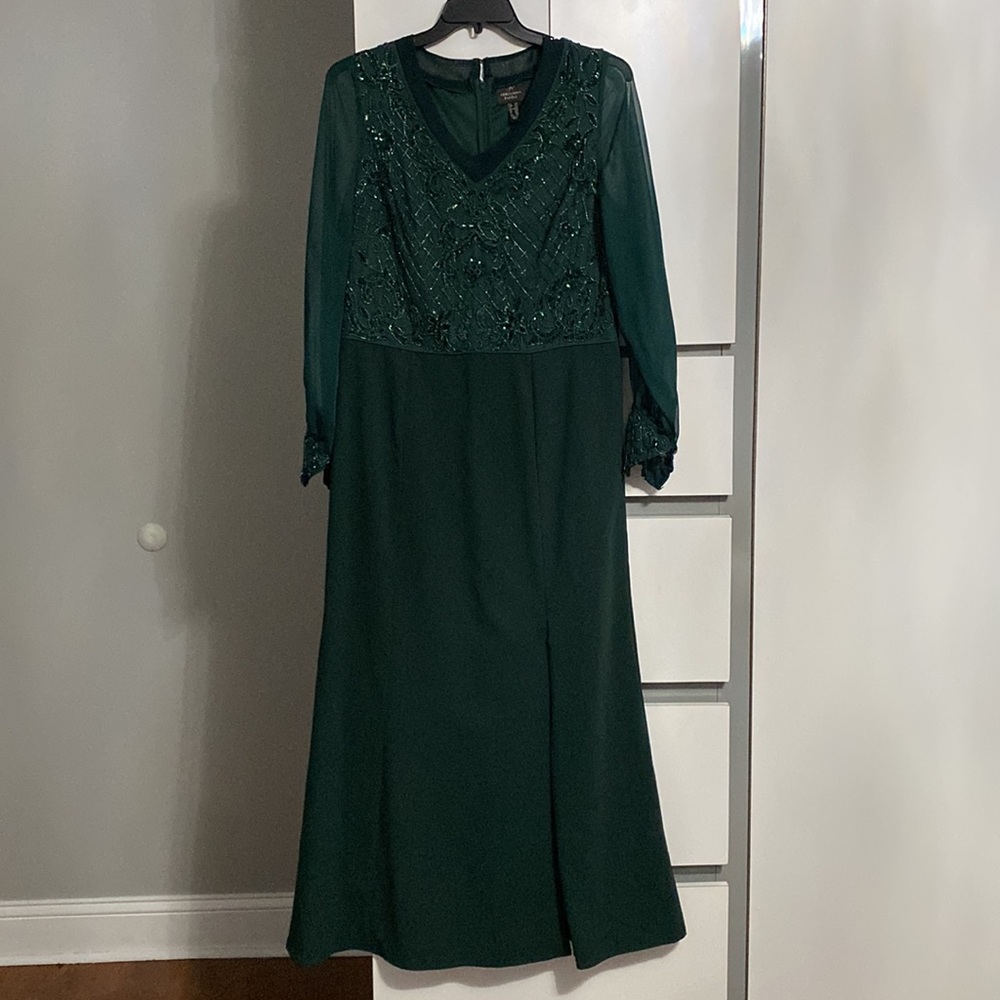 Green embroidered evening dress